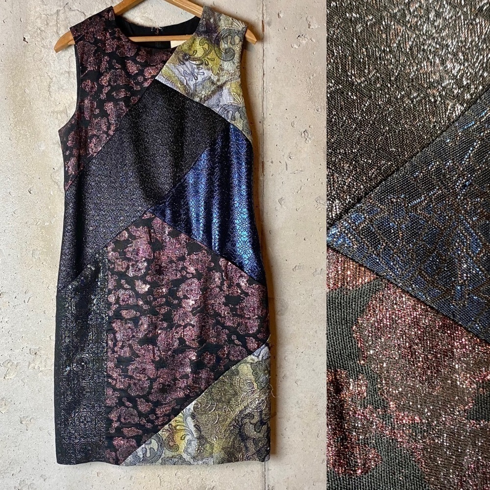 Artelier Nicole Miller black metallic patchwork sleeveless shift dress